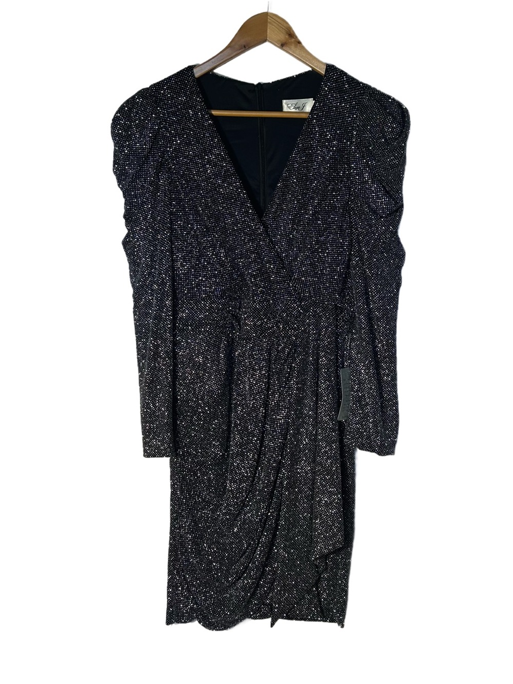 Eliza J NWT Dress Size 6 Black Metallic Wrap Sparkle V-Neck
